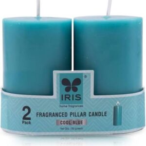 Iris Fragranced Pillar Candle 2 Pack Cool Blue