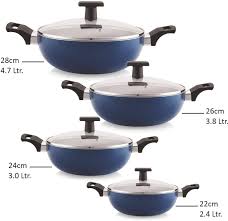 Cello Deep Kadai With Glass Lid 28Cm 4.7Ltr Black