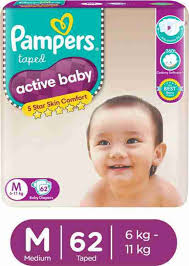 Pampers Active Baby M 62 Baby Diapers