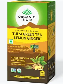 Organic India Tulsi Green Tea Lemon Ginger 25 Bags